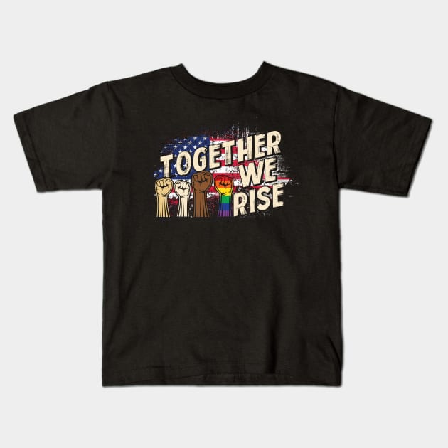 Pride LGBT Together We Rise Vintage American Flag Black Lives Matter Gift Kids T-Shirt by Lones Eiless